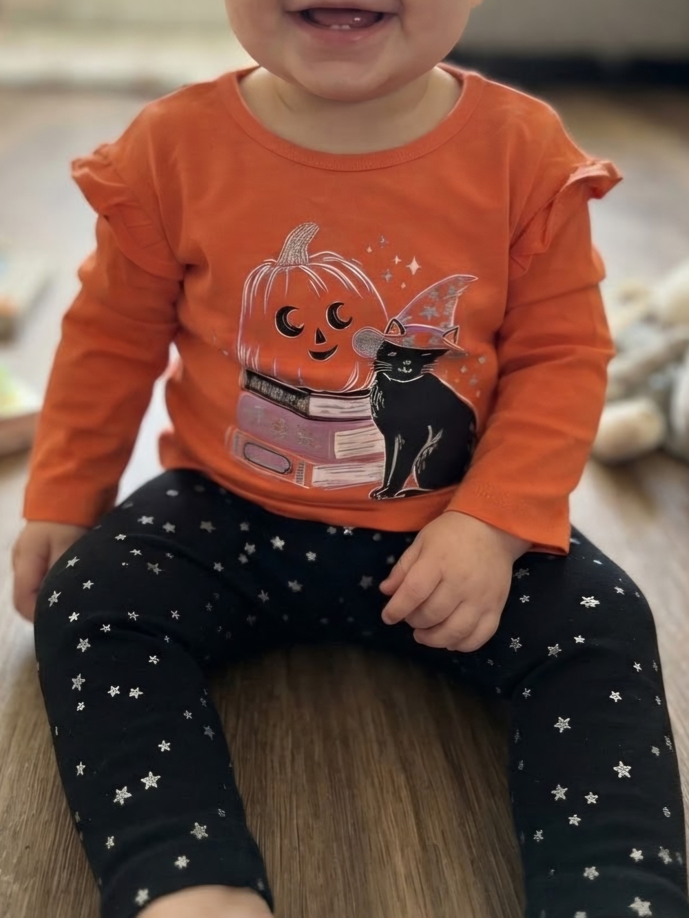 Carter's Girls 9-12M 2-Pc Halloween Black Cat Top & Star Pants Orange/Black NWT